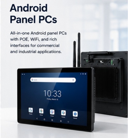 Android panel PC with touchscreen display for industrial and commercial applications