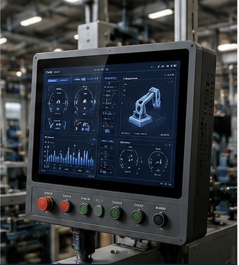 Industrial touchscreen monitor for factory automation and machine control systems