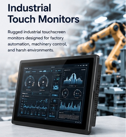 Industrial touch screen monitor for factory automation and machine control applications