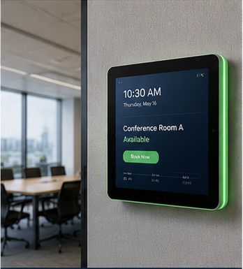 Wall mount POE touch panel for meeting room scheduling and smart office control
