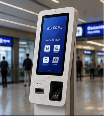 Self-service touchscreen kiosk for ticketing ordering and information inquiry